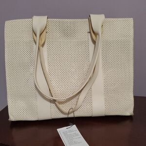 Clare V Perforated Cream Noemie Tote Bag